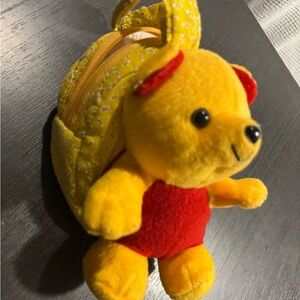 Disney Winnie the Pooh Plush Zipper Pouch Fabric Wristlet Purse with Clip 6.5”